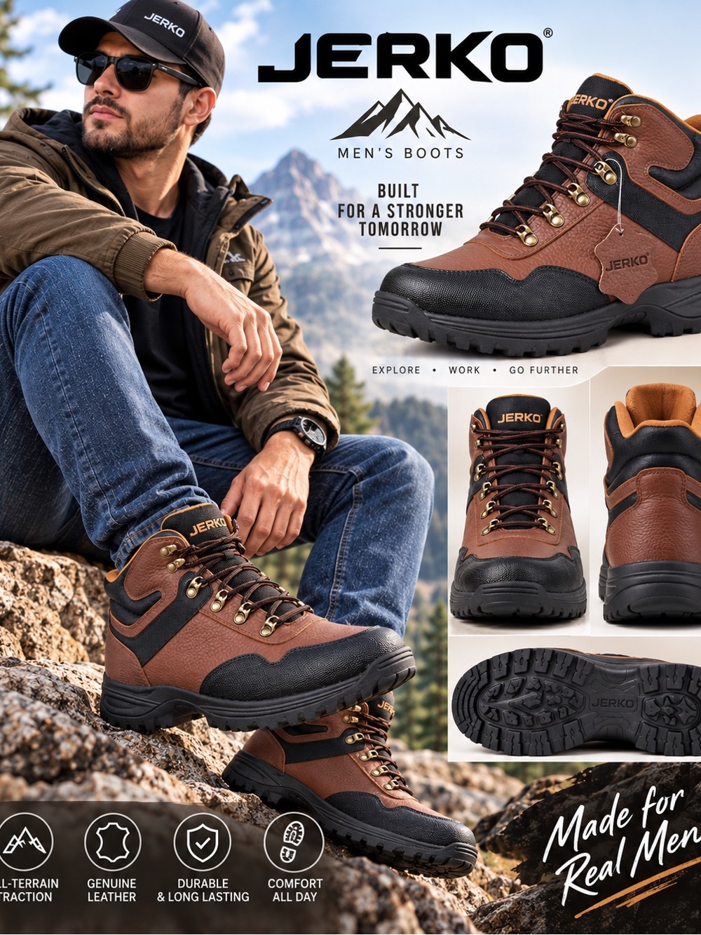 Men's Brown & Black All-Terrain Hiking Boots